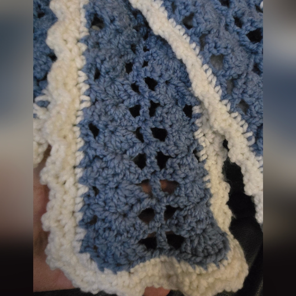 Homemade Artisan Blue & White Crochet Scarf 60" - Picture 6 of 6